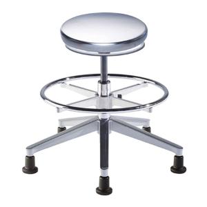 Biofit Traxx series ISO 4 cleanroom stool, medium seat height range with aluminum base, adjustable footring and glides