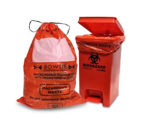 Drawstring autoclave bag and biohazard bin