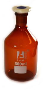 Reagent bottles with polypropylene stopper, amber, narrow mouth