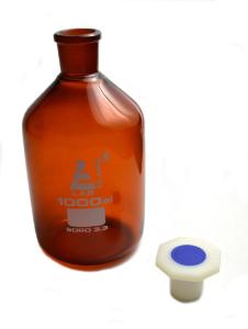 Reagent bottles with polypropylene stopper, amber, narrow mouth